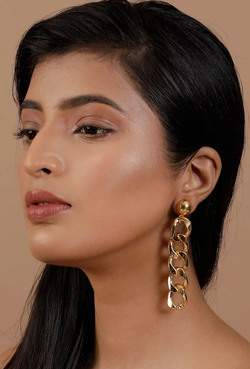 Copper Twisted Gold Chain Brass Earrings