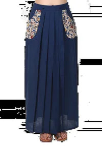 Navy Blue Pure Cotton Pleated Kalamkari Skirt image 1