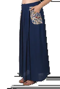 Navy Blue Pure Cotton Pleated Kalamkari Skirt image 2