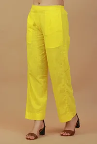 Solid Yellow Straight Cotton Pants image 2