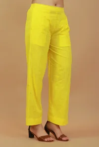 Solid Yellow Straight Cotton Pants image 3