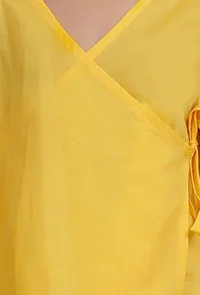 Set Of 2: Yellow Wrap Around Mul Mul Kurta With Off-white Mul Mul Pant image 4