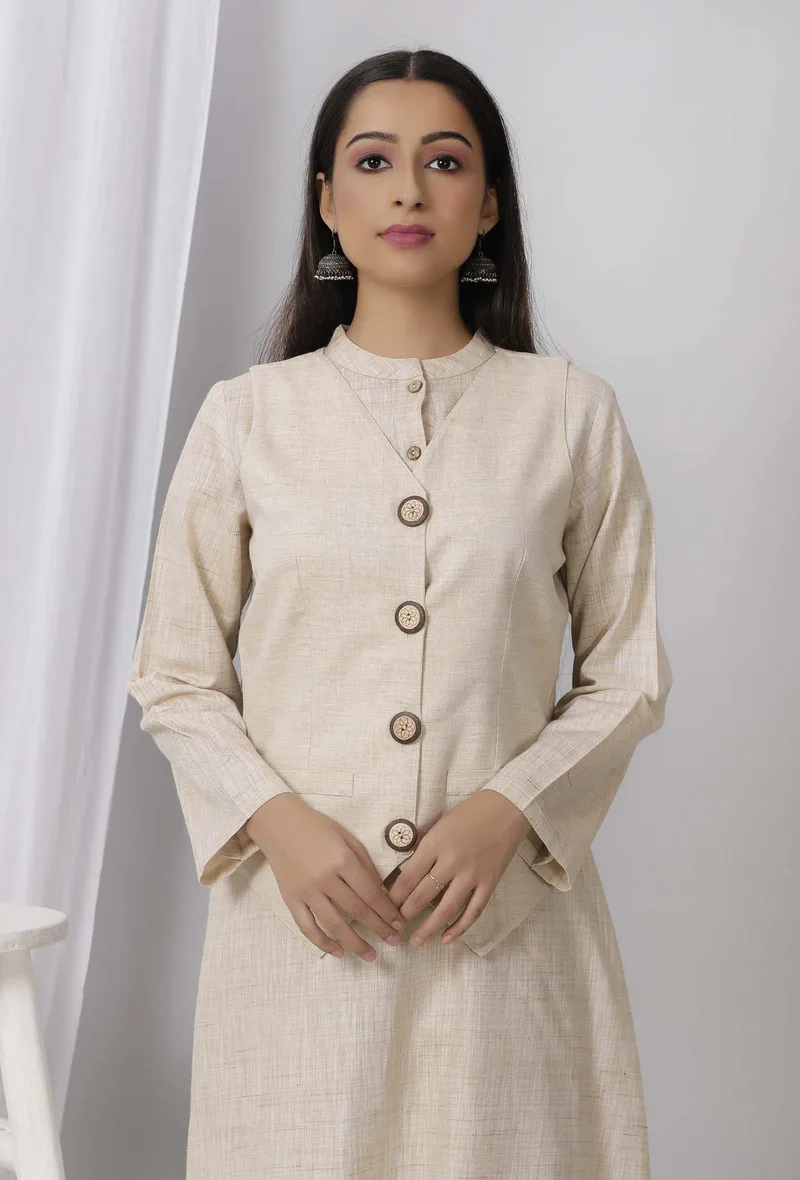 Cream Cotton Khadi Jacket