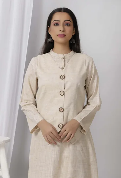 Cream Cotton Khadi Jacket