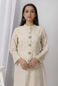 Cream Cotton Khadi Jacket image 1