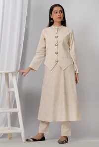 Cream Cotton Khadi Jacket image 2