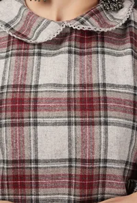 Smoke Grey Woven Tartan Checks Phiran Kurta With Pockets image 6
