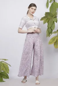 Lilac Stripes Hand-Block Printed Cotton Belly-Shirt image 1