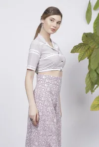 Lilac Stripes Hand-Block Printed Cotton Belly-Shirt image 3