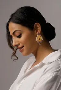 Brown Gold Stone Pearl Earrings image 4