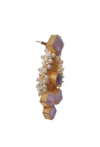 Brown Gold Stone Pearl Earrings image 6