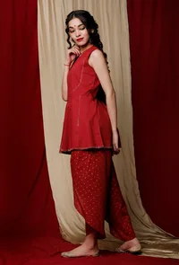 Maroon Cotton Top with Zari Details image 2