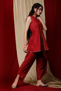 Maroon Cotton Top with Zari Details image 3