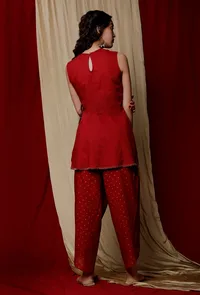 Maroon Cotton Top with Zari Details image 4
