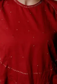Maroon Cotton Top with Zari Details image 6