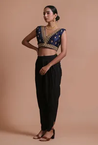 Navy Blue Color Raw Silk Embroidered Blouse image 3
