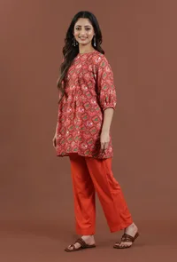 Rust Red Patola Printed Tussar Silk Kurta image 2