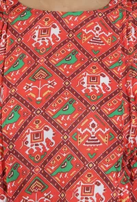 Rust Red Patola Printed Tussar Silk Kurta image 5