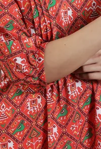 Rust Red Patola Printed Tussar Silk Kurta image 6