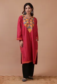 Cardinal Woolen Ari Embroidered Phiran- Free Size image 1