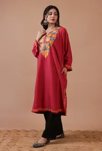 Cardinal Woolen Ari Embroidered Phiran- Free Size image 2