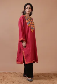 Cardinal Woolen Ari Embroidered Phiran- Free Size image 3