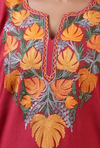Cardinal Woolen Ari Embroidered Phiran- Free Size image 5