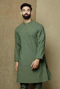 Moss Green Cotton Cambric Kurta image 1