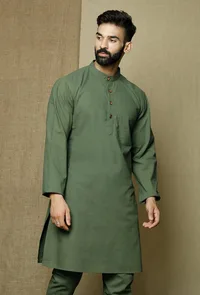 Moss Green Cotton Cambric Kurta image 2