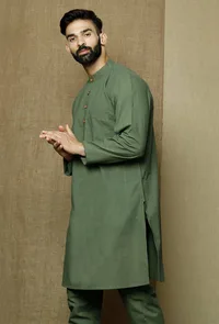Moss Green Cotton Cambric Kurta image 3
