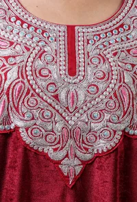 Maroon Velvet Zari Embroidered Kurta & Pant Set- Free Size image 5