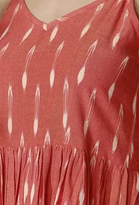 Orange Ikkat Gathered Slip Dress image 5