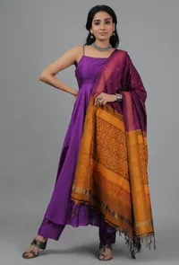 Maroon & Ochre Ikat Dupatta image 1