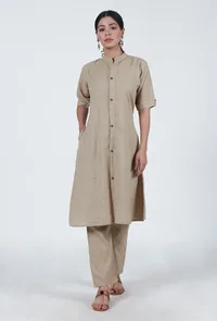 Beige Cotton Kurta image 1