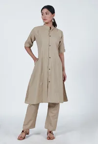 Beige Cotton Kurta image 2