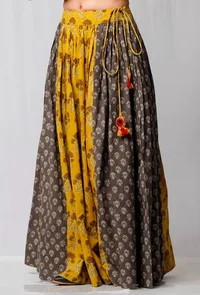 Yellow and Brown Ajrakh Printed Skirt image 2