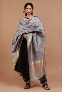 Grey Color Semi Silk Dupatta With Zari Weaving image 1