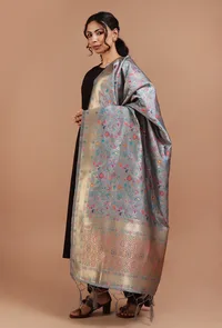 Grey Color Semi Silk Dupatta With Zari Weaving image 3