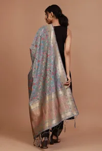 Grey Color Semi Silk Dupatta With Zari Weaving image 4