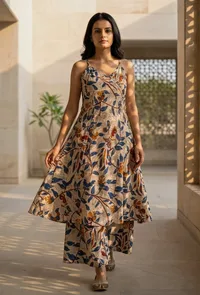 Beige Kalamkari Cotton Angrakha Kurta image 2