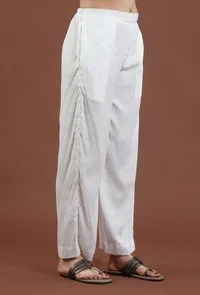 White Solid Cotton Straight Pant image 3