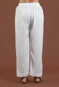 White Solid Cotton Straight Pant image 4