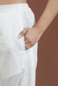 White Solid Cotton Straight Pant image 5