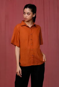 Rust Orange Linen Shirt image 1