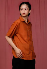 Rust Orange Linen Shirt image 2