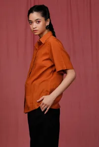 Rust Orange Linen Shirt image 3
