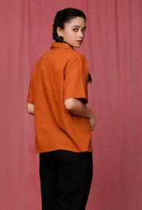 Rust Orange Linen Shirt image 4