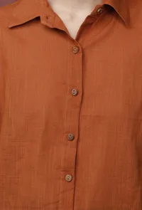 Rust Orange Linen Shirt image 5