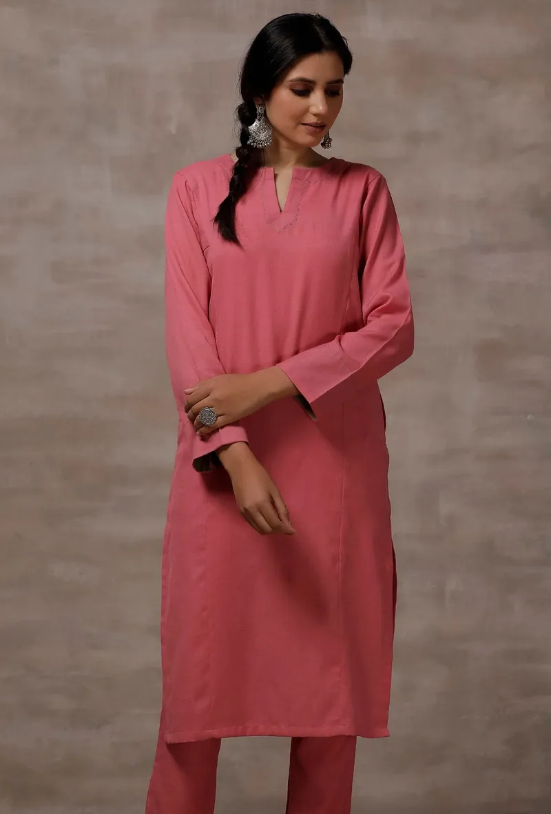 Pink Cashmilon Straight Phiran Kurta