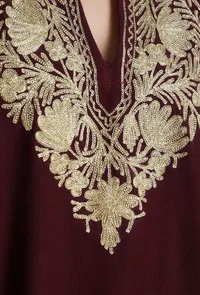 Dark Sienna Aari Embroidered Kashmiri Phiran-Free Size image 5